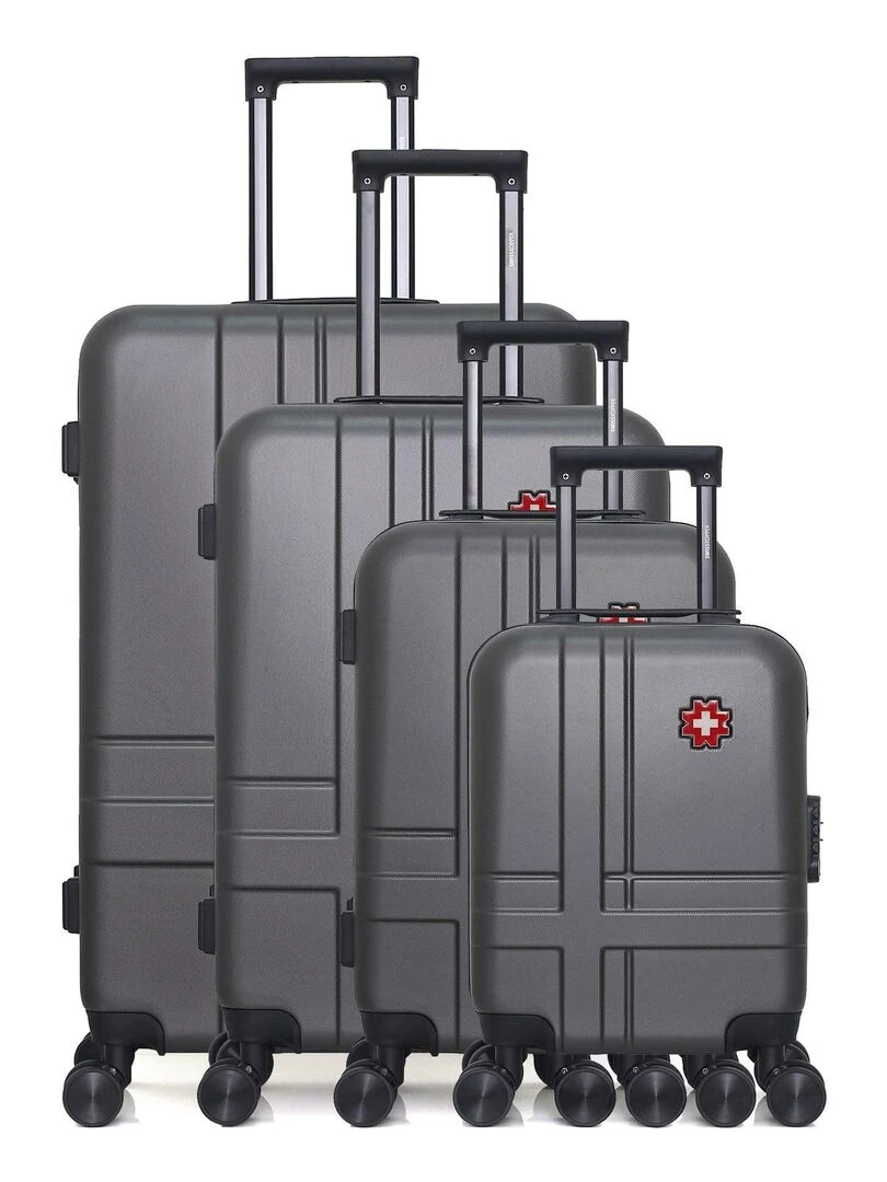 Set de 4 Valises Rigides Grand Format Taille Moyenne Valise Cabine et Vanity USTER M Gris foncé