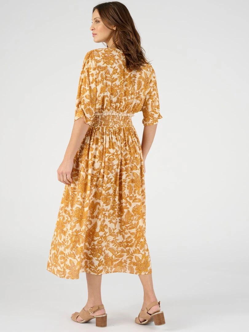 Robe longue à smocks   Damart   Jaune