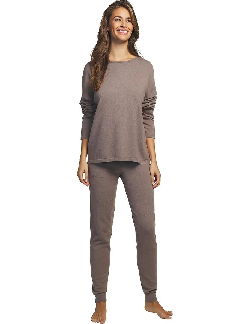 Tenue détente et intérieur pyjama pantalon haut Tricot Beige
