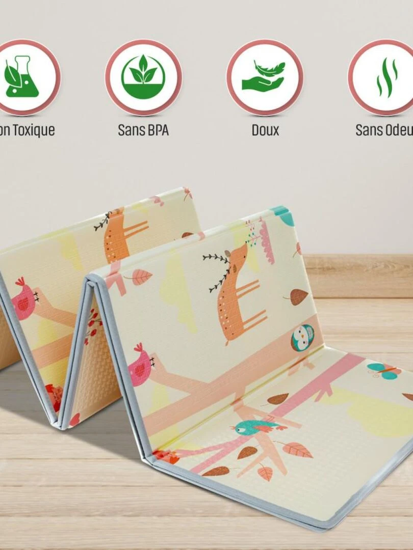 Tapis d'Eveil Pliable Réversible Bébé PREMIUM Ours & Formes par K   Beige