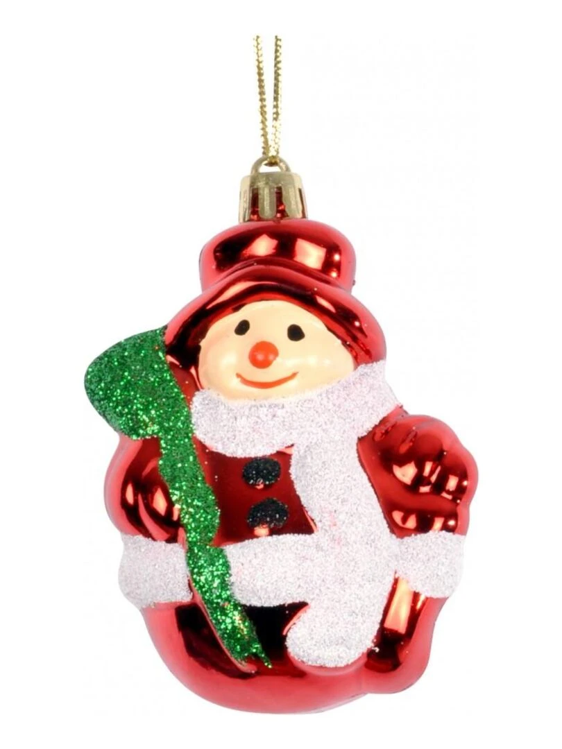 1 boule de noel bonhomme de neige rouge Rouge