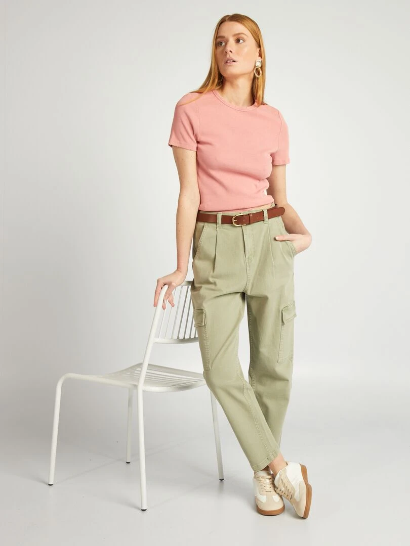 T shirt côtelé Rose