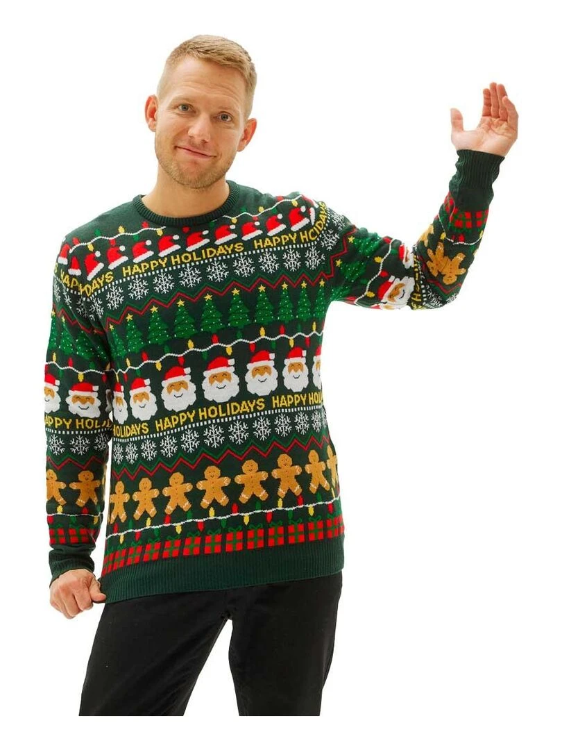 Pull de Noël "Bonnes vacances" Vert