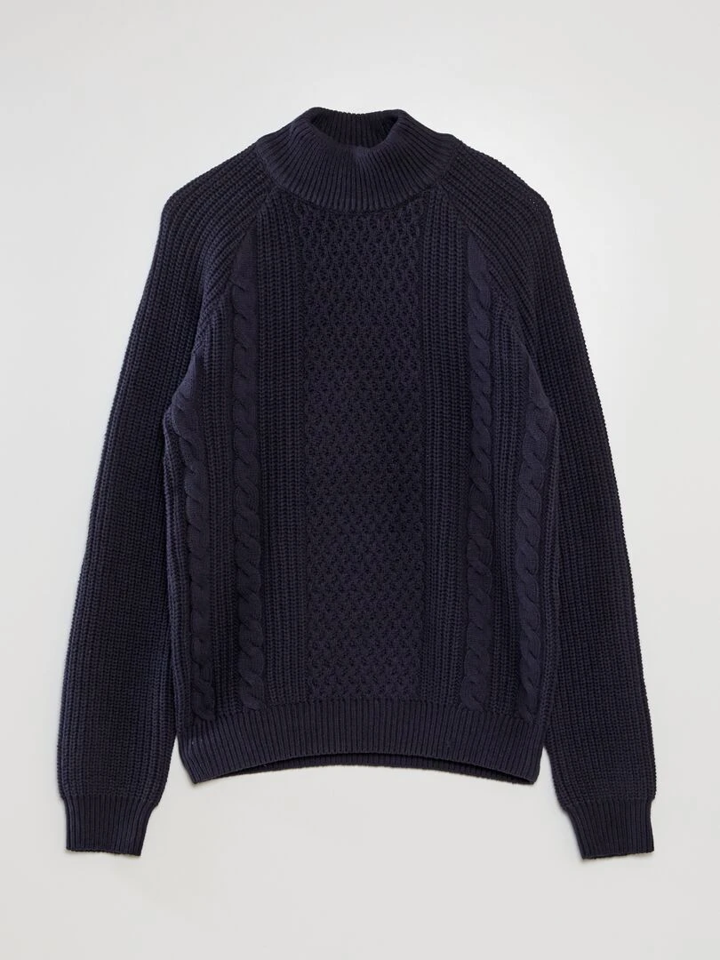 Pull en maille torsadée col montant Bleu