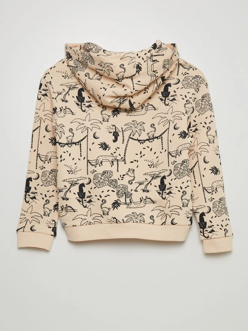 Sweat zippé à capuche à motif   Blanc