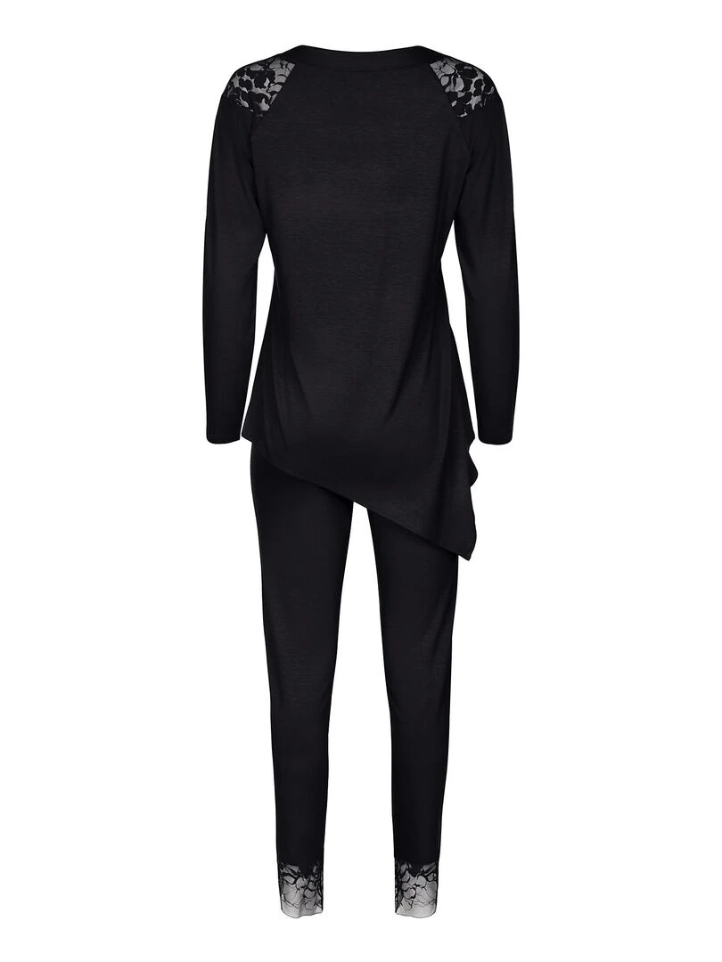 Pyjama pantalon top manches longues Flamenco   Noir