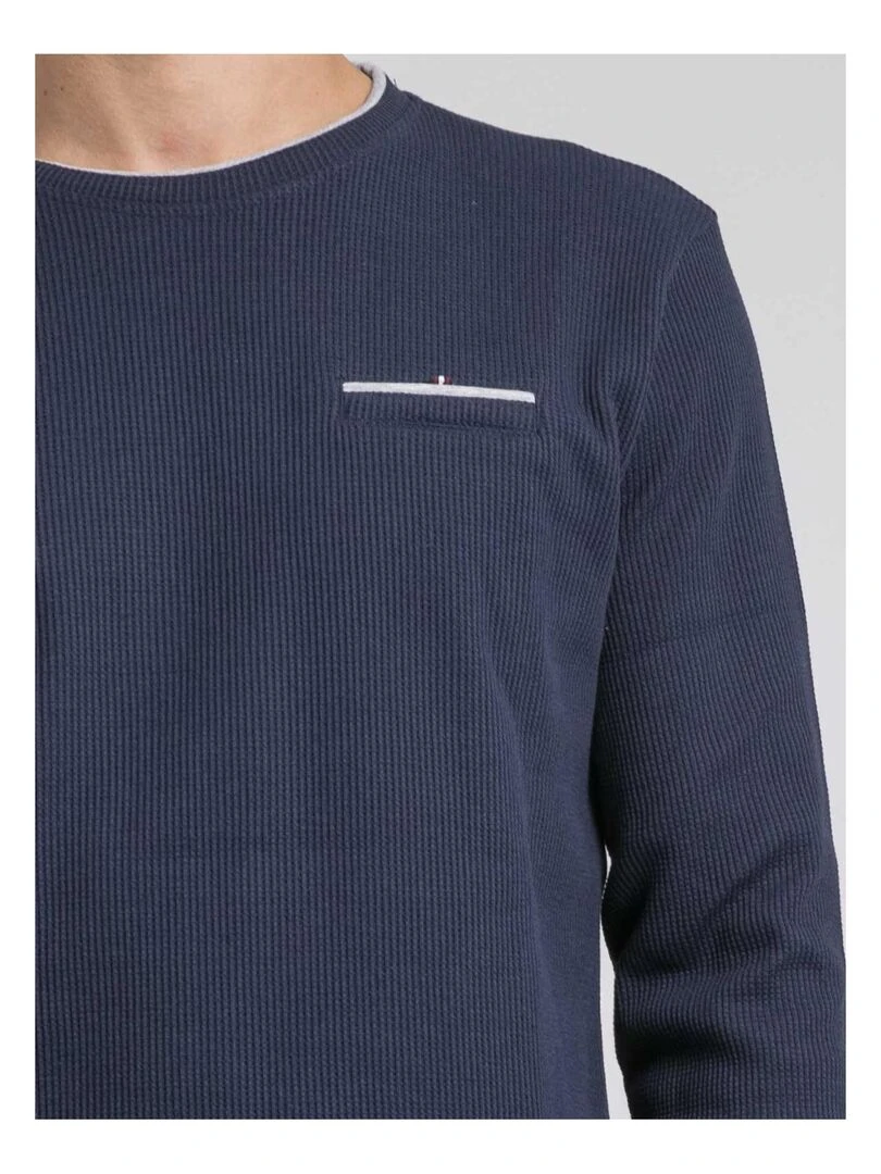 T shirt manches longues col rond texturé JOVICTOR   Bleu marine