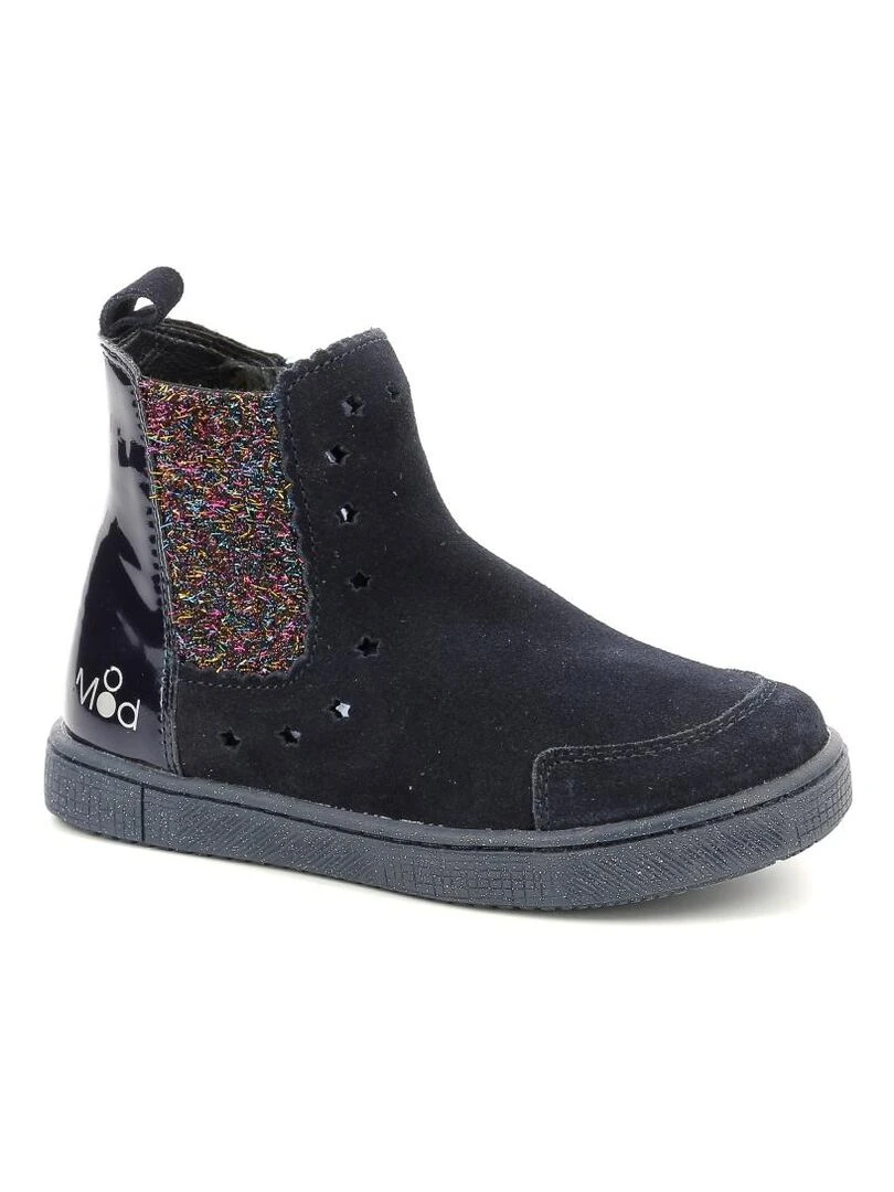 Boots Cuir Blanou Bleu marine