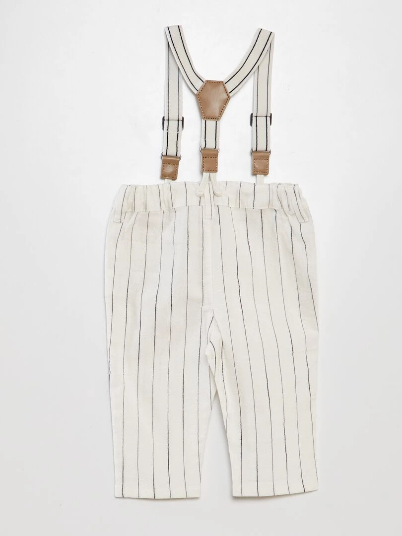 Pantalon chino rayé avec bretelles Blanc rayé
