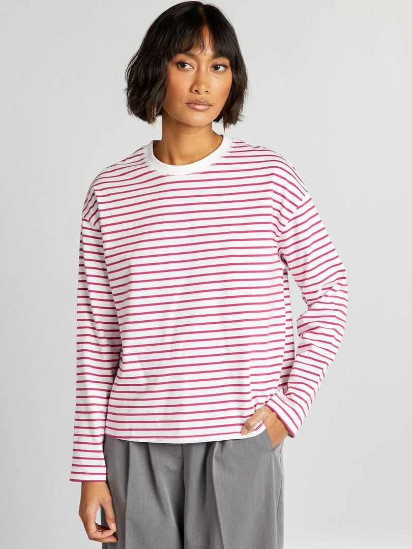 T shirt marinière en jersey   Blanc