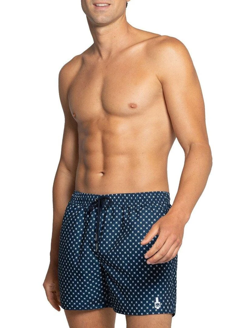 Short de bain à micro motifs géométriques Aruba Bleu