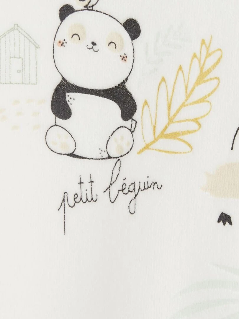 Pyjama bébé en velours ouverture zippée Mini Panda   Ecru