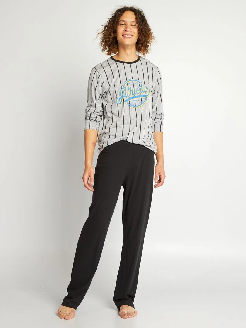 Pyjama en jersey type sport 2 pièces gris/noir
