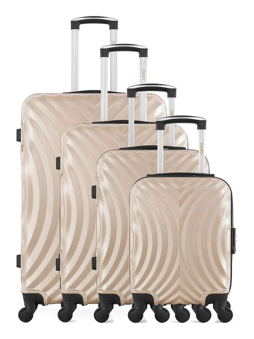 Lot de 4 Valises Rigides Grand Format Taille Moyenne Cabine et Cabine XXS LAGOS M Beige