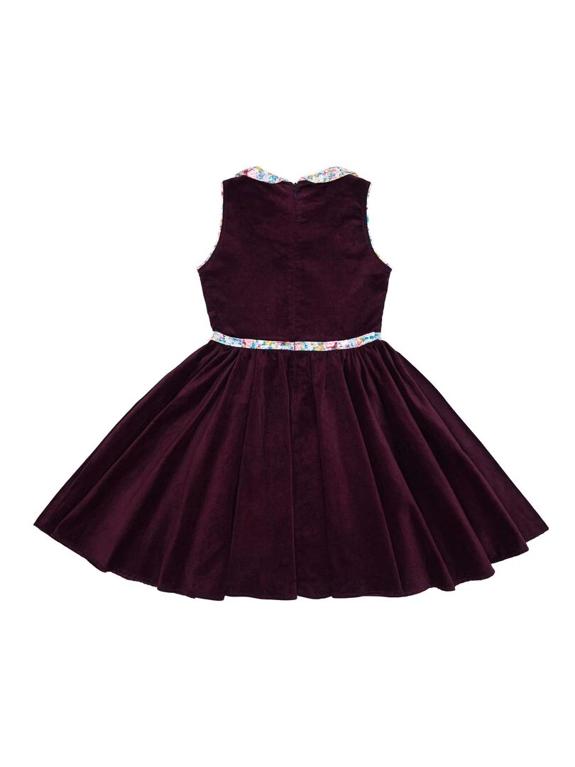 Robe qui Tourne Fille  Velours Bordeaux  Col Claudine Fleurie  HEPBURN   'LA FAUTE A VOLTAIRE'   Violet