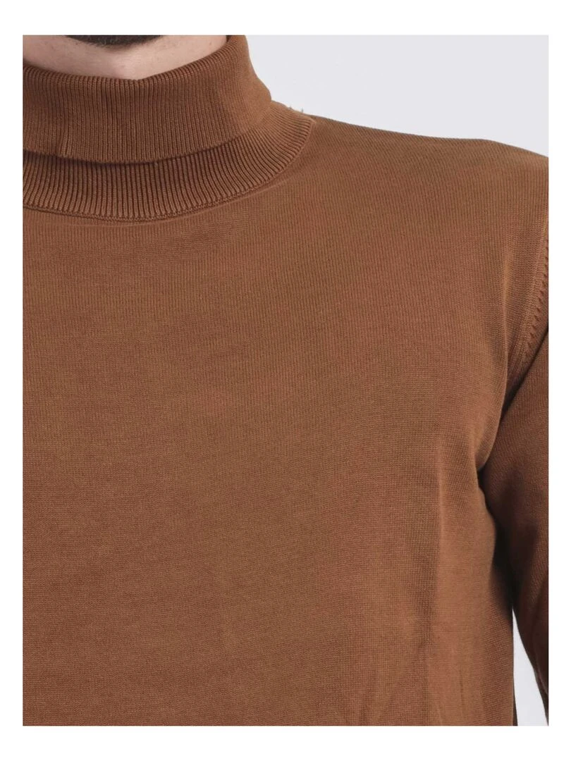Pull col roulé pur coton LODIRK   Marron caramel