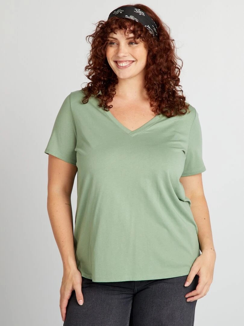 T shirt en jersey à col V   Vert