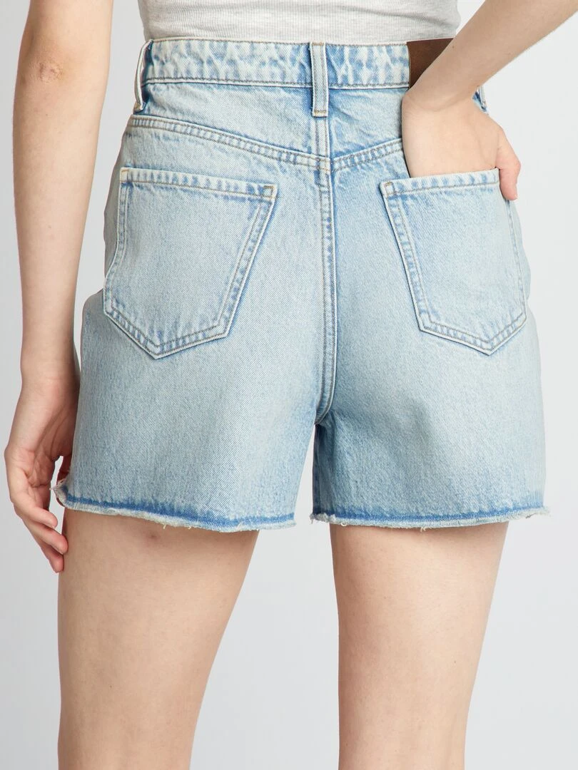 Short en jean destroy à taille haute   Bleu