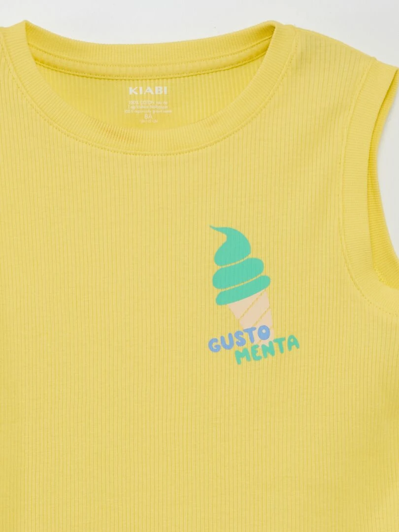 Débardeur côtelé avec imprimé   Jaune