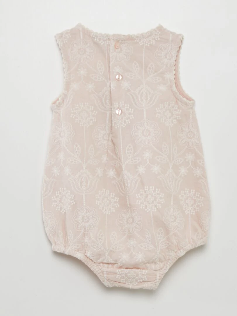 Ensemble bob + barboteuse brodée   Rose pâle