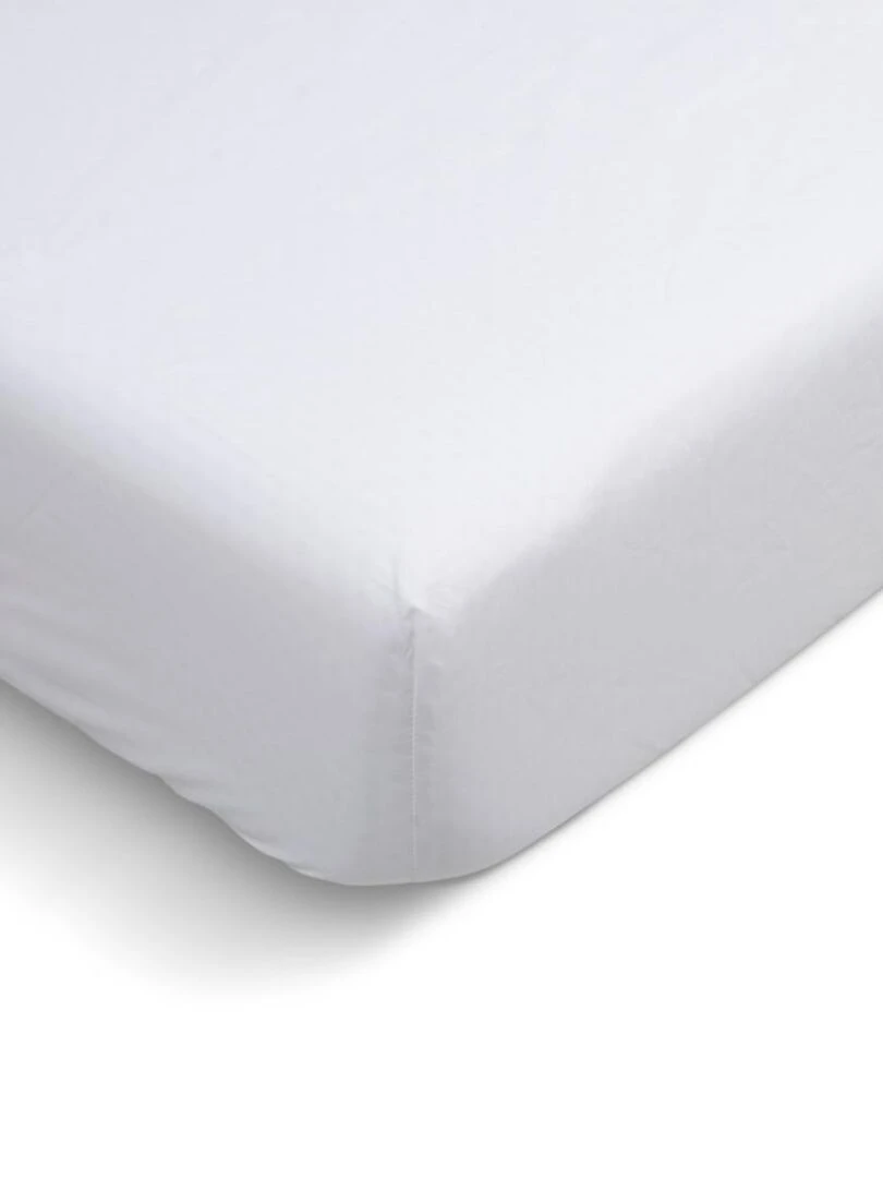 Bleu Câlin Drap housse uni Percale de coton 80 fils/cm² Blanc