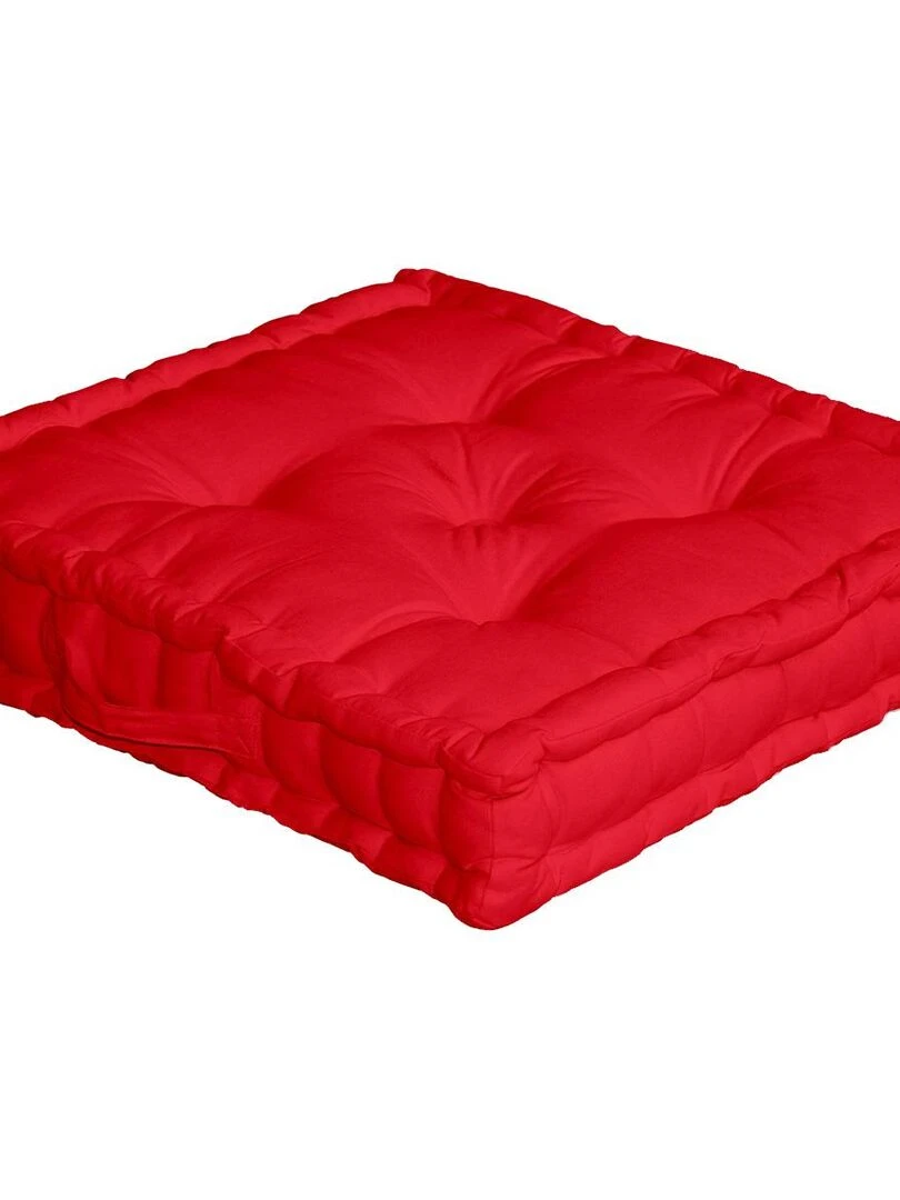 Coussin de sol uni en pur coton Rouge
