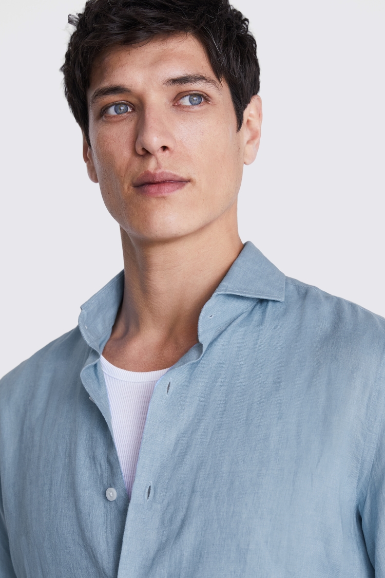 Tailored Fit Blue Linen Shirt   Buy Online at Moss