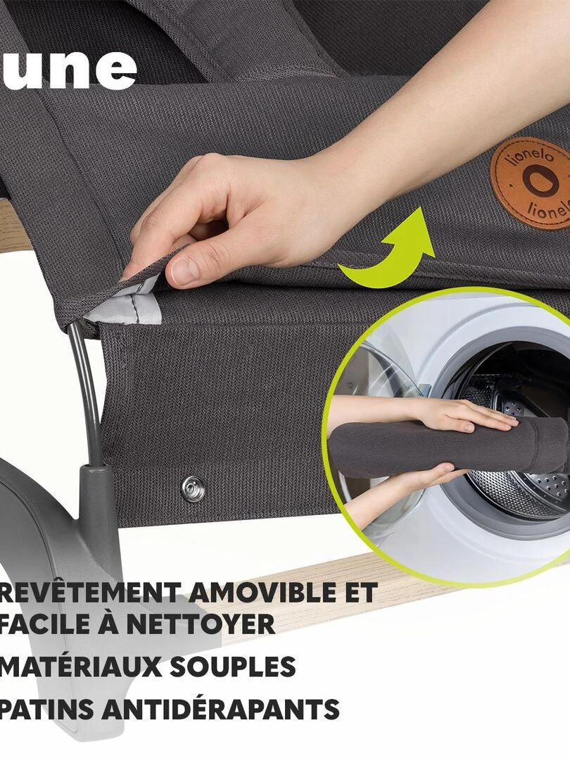 LIONELO June   Transat bébé   Mouvement de balancement naturel   Léger et stable   gris anthracite