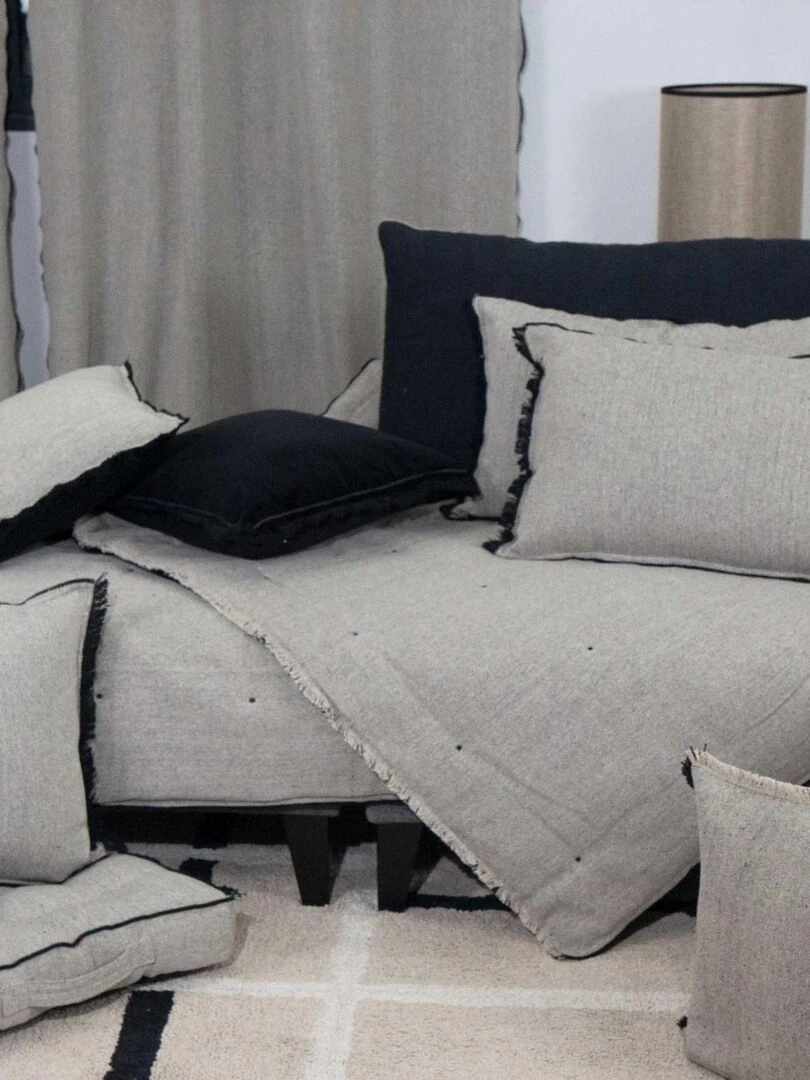 Plaid bifaces à franges   Gris clair