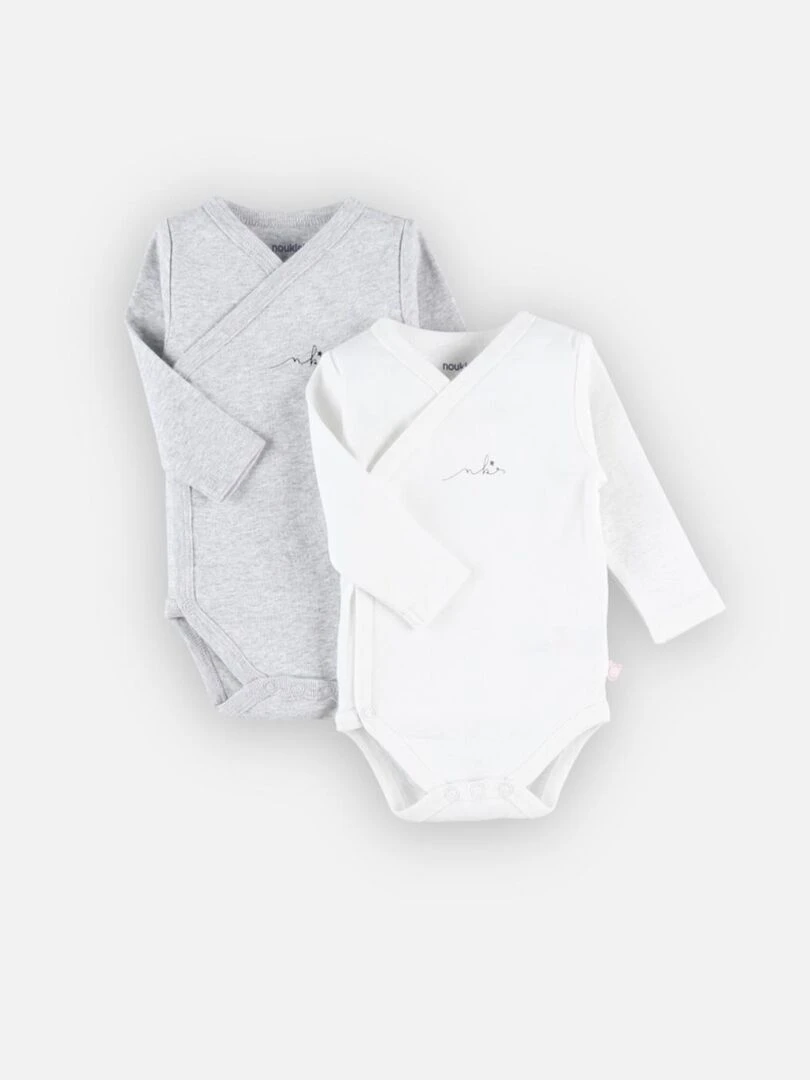 Set de 2 bodys croisés à longues manches clair/blanc Noukie's Gris