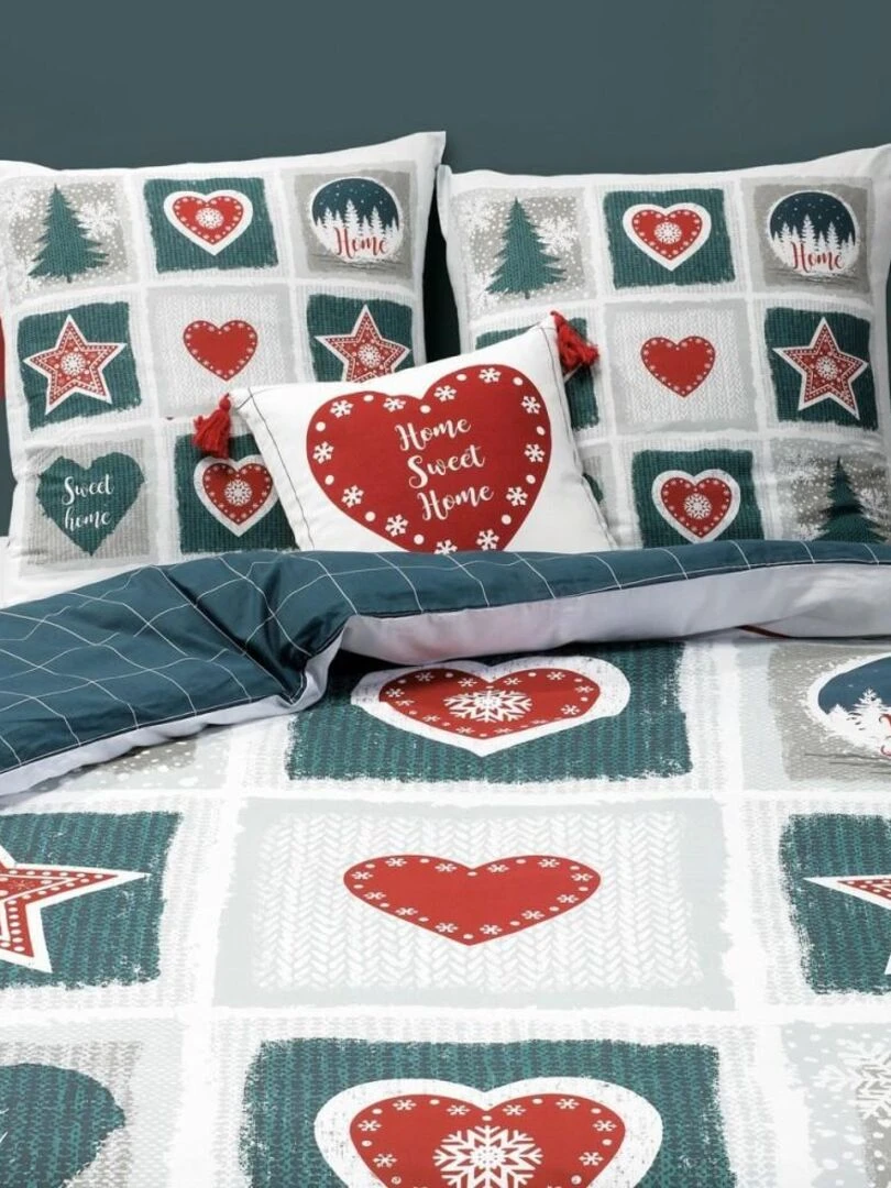 Housse de couette Home Sweet Home + taie(s) coton 57 fils Blanc