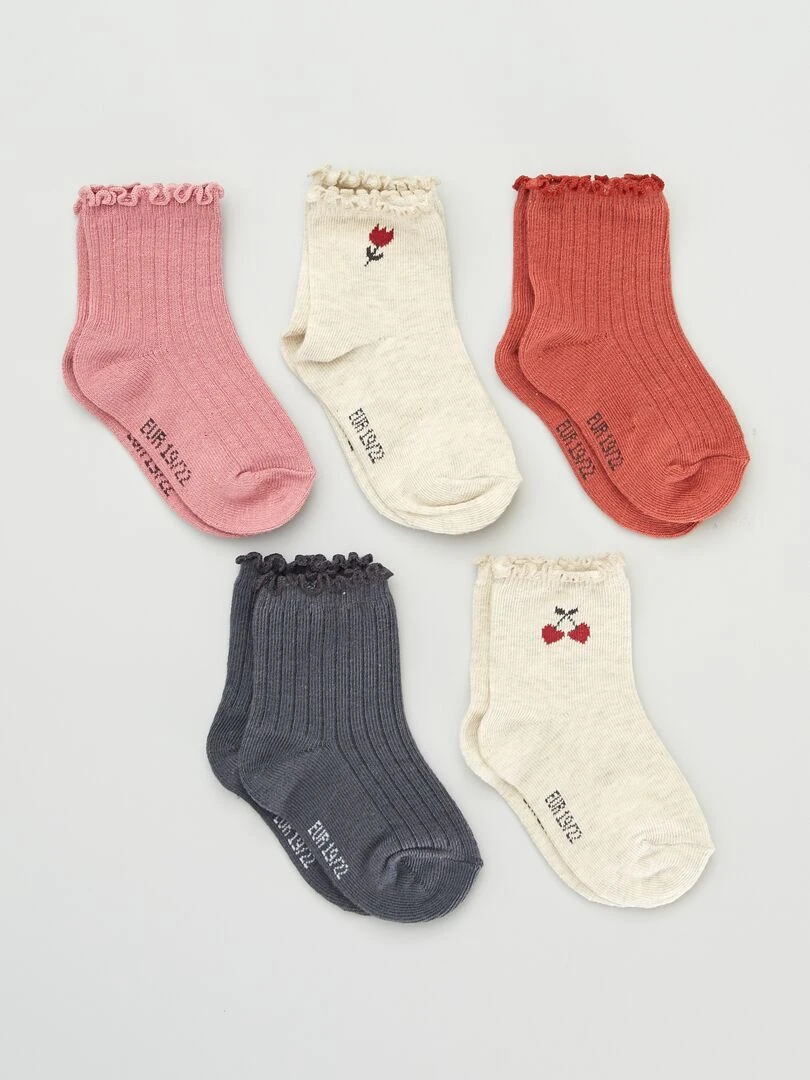 Chaussettes fantaisie Lot de 5 Rose/Marine/Rouge