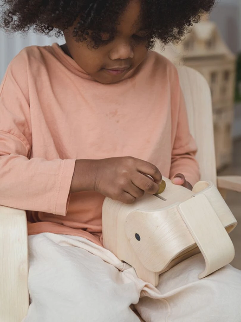 Tirelire éléphant en bois Beige