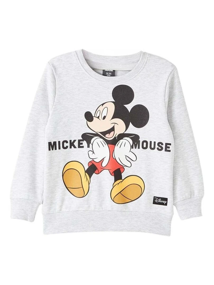 Disney Sweat garçon imprimé Mickey en coton Gris