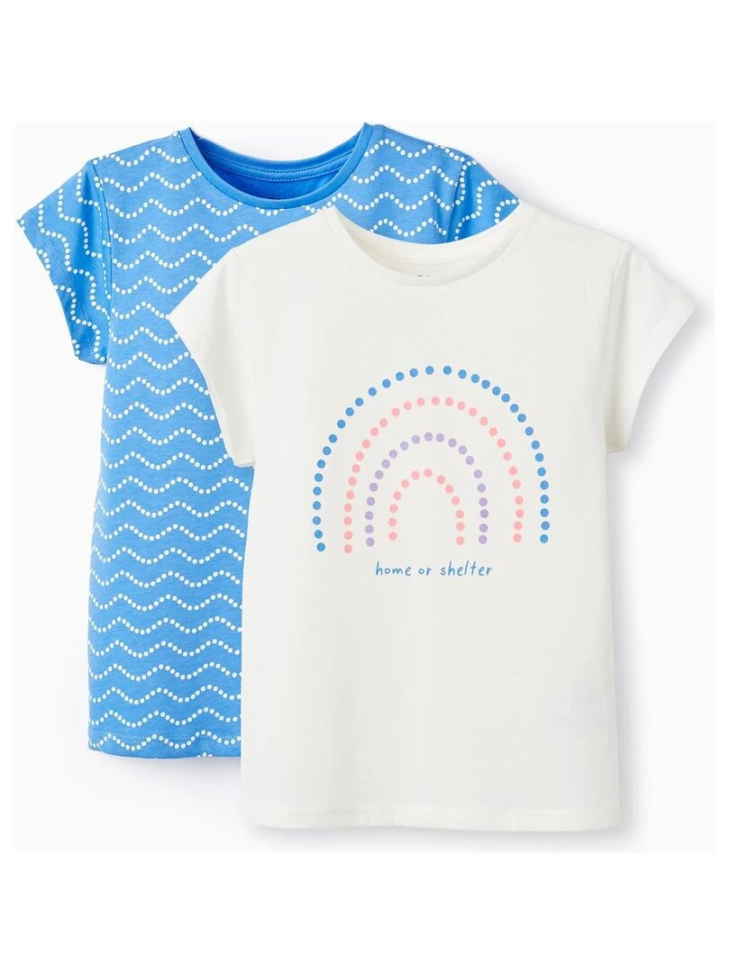 Pack 2 T Shirts En Coton Pour Fille 'Pois' manches courtes EXPLORING AUSTRALIA Bleu foncé