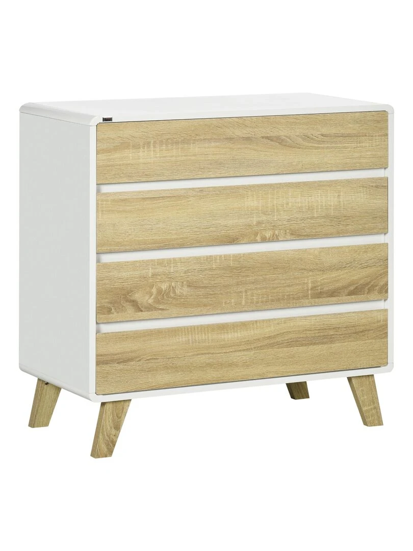 Commode scandinave sur pieds 4 tiroirs blanc aspect chêne clair Beige