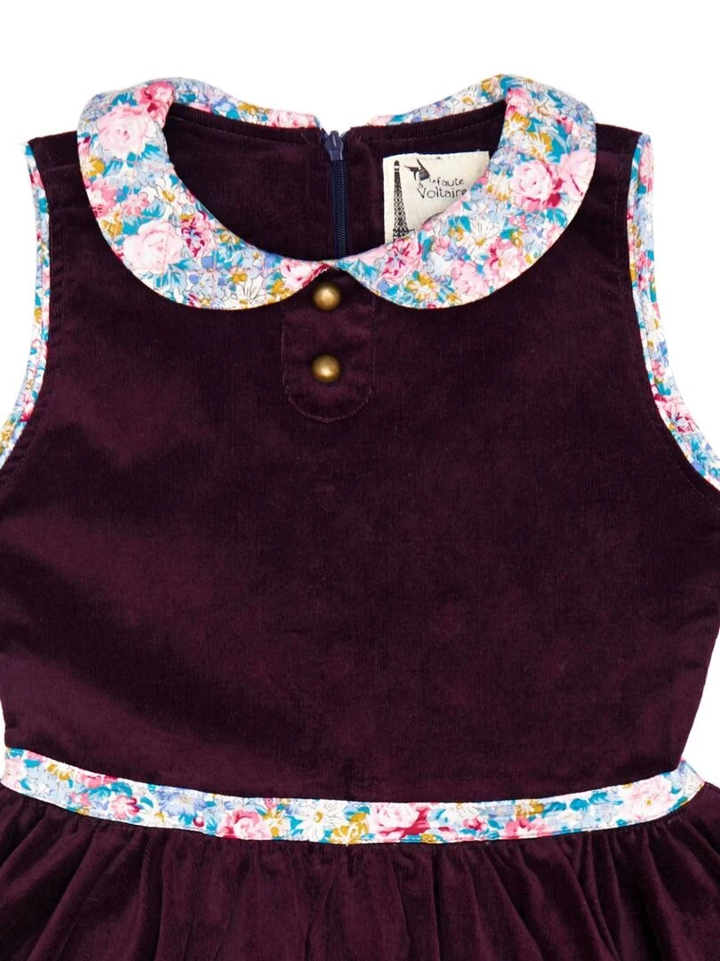 Robe qui Tourne Fille Velours Bordeaux Col Claudine Fleurie HEPBURN 'LA FAUTE A VOLTAIRE' Violet