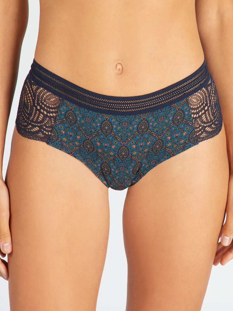 Shorty en microfibre et dentelle   Bleu marine