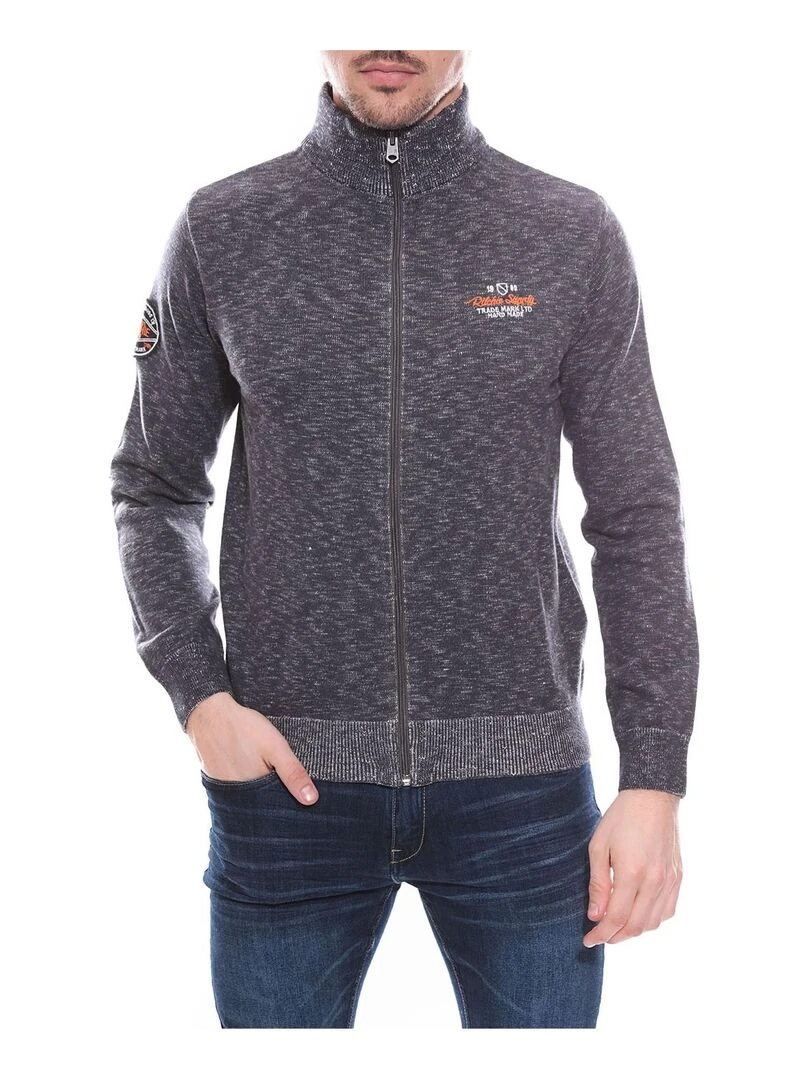 Gilet zippé col cheminée en coton ANTONIO Gris