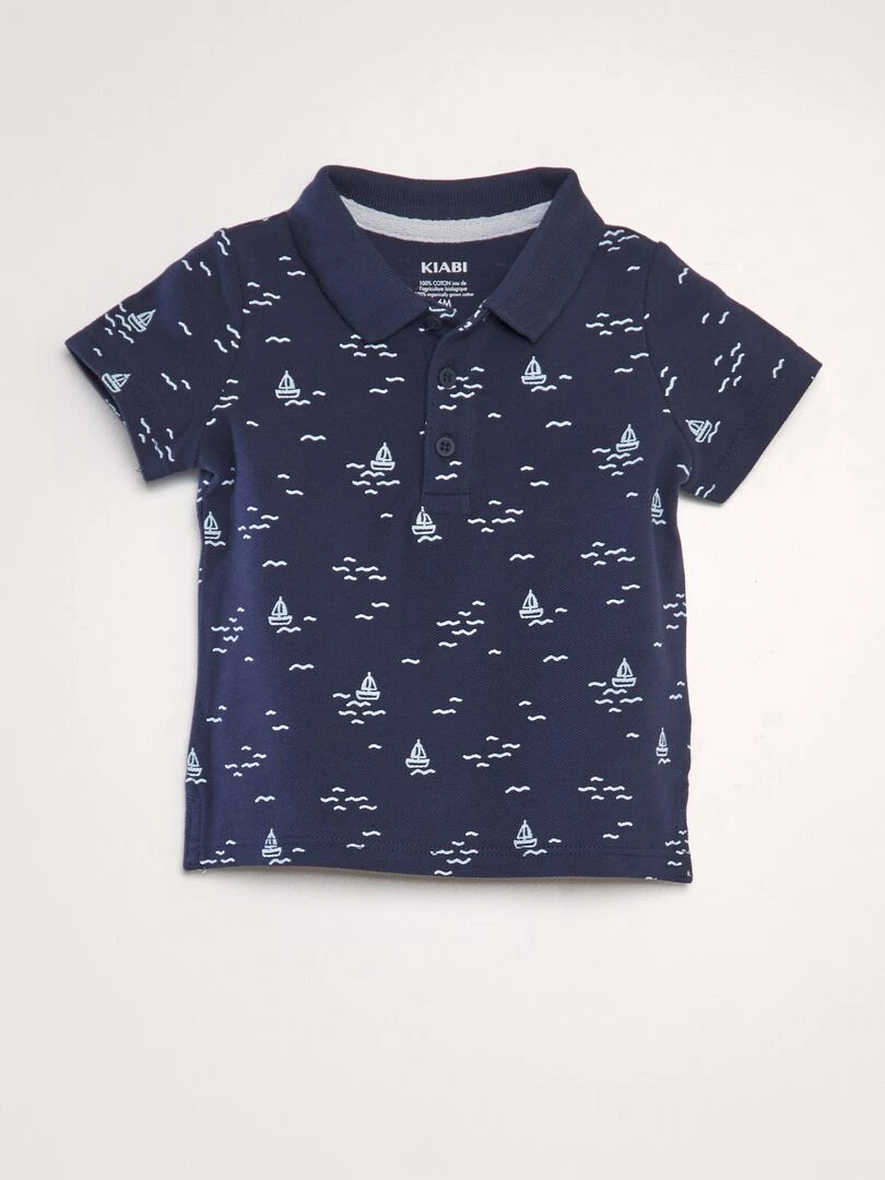 Polo en piqué de coton avec imprimé Bleu marine
