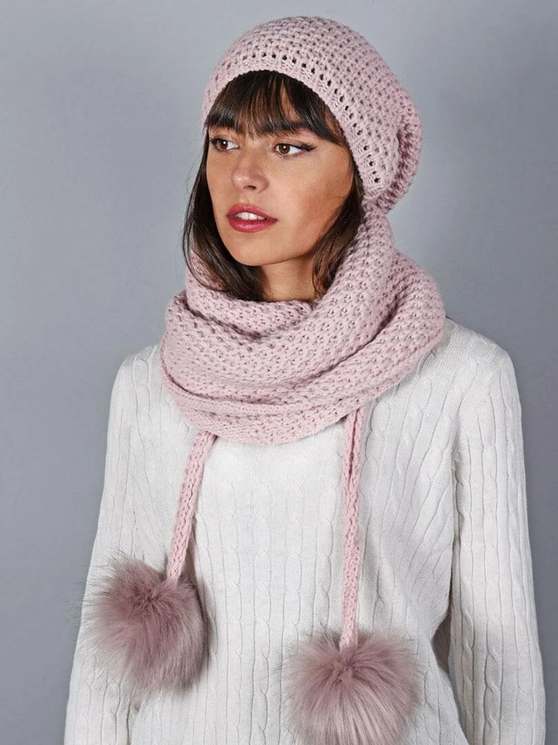 Ensemble Echarpe Bonnet Layra Made in UE Rose