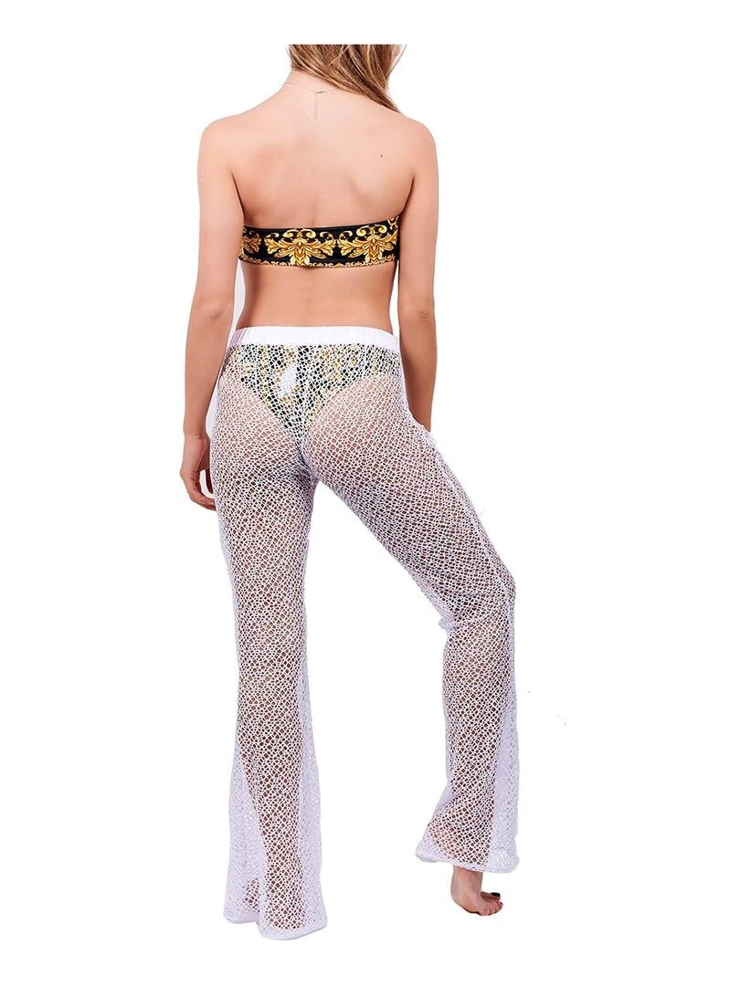 Pantalon de plage maille crochet pailletée Diadème   Blanc