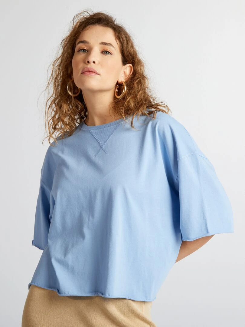 T shirt en coton avec emmanchures descendues   Bleu