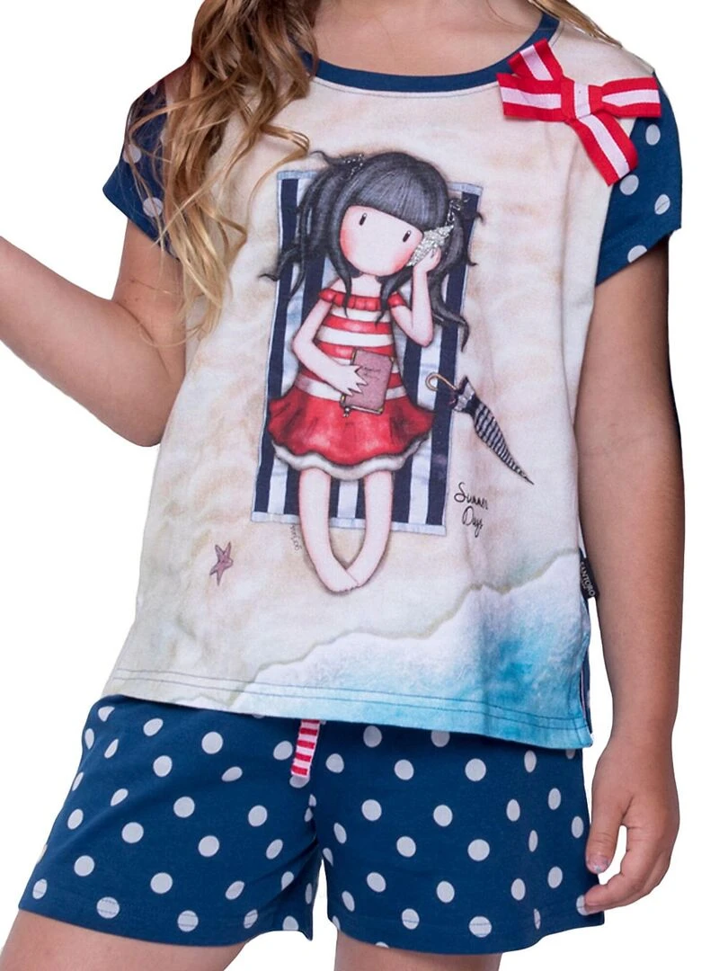 Pyjama short t shirt Summer Days Santoro marine Bleu marine