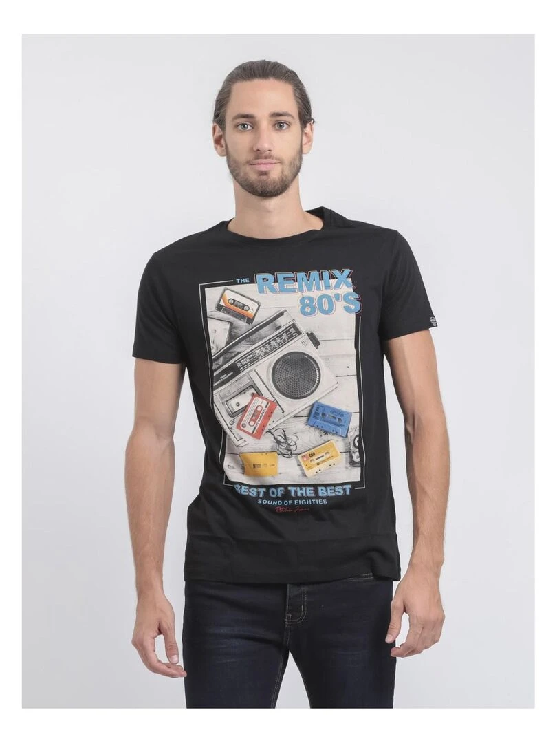 T shirt col rond pur coton JAMIX Noir