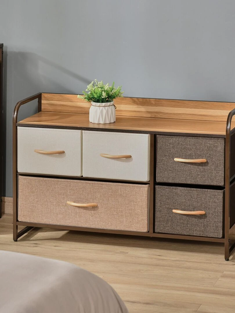 Commode meuble de rangement 5 tiroirs 87 5 x 29 x 58 cm   Marron