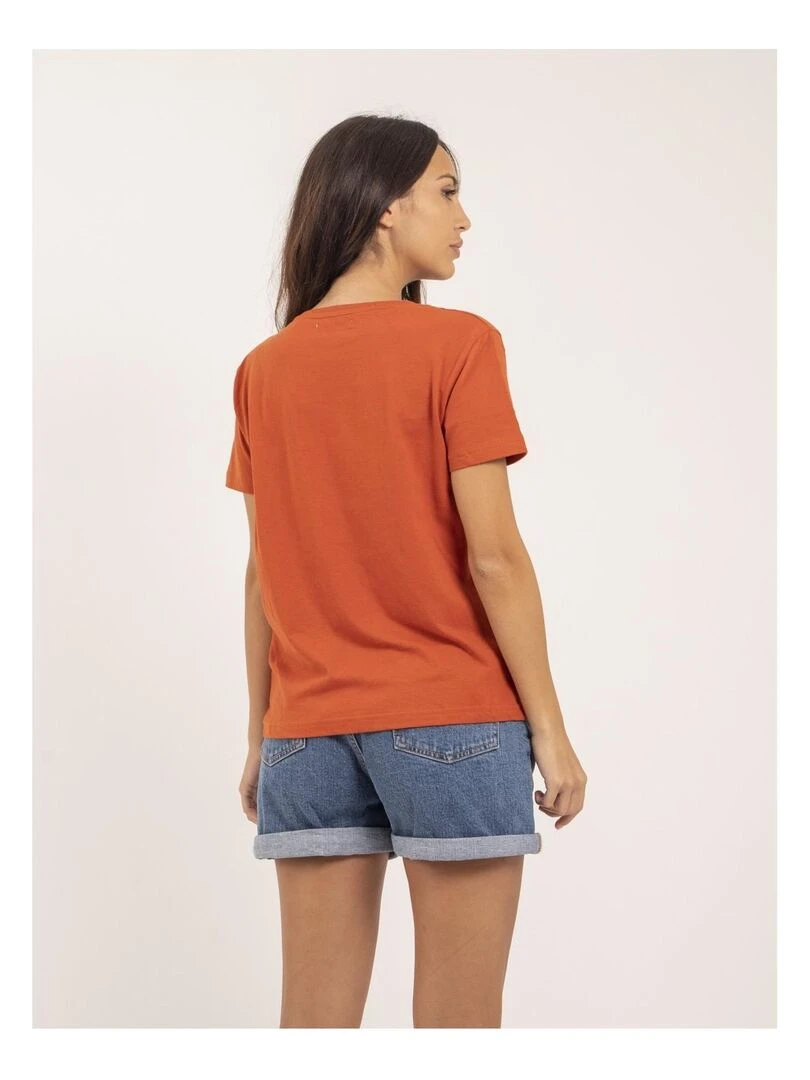 T shirt col rond message FIORELLI Rouge brique