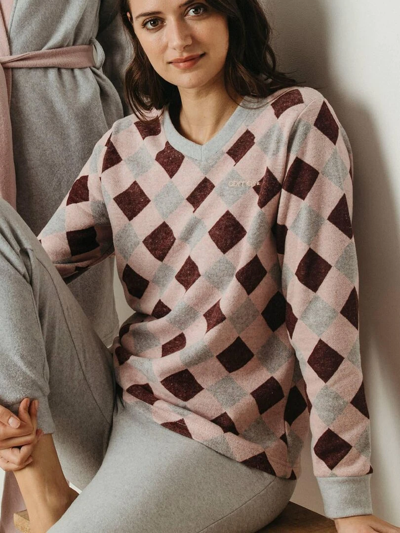 Pyjama pantalon et haut manches longues Harlequin   Rose