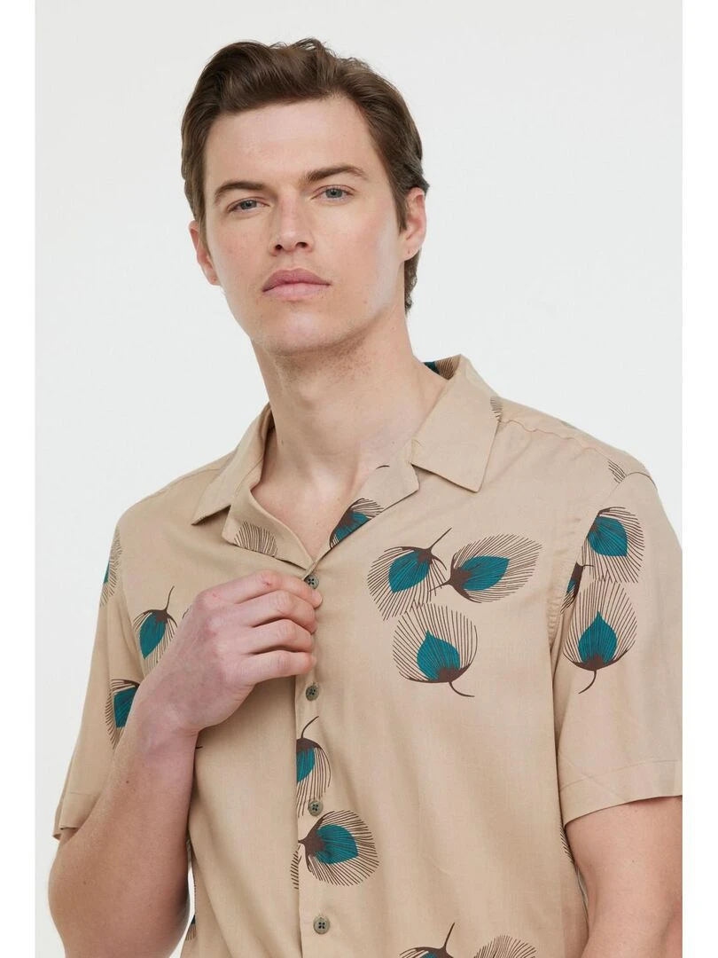 Lee Cooper   Chemise manches courtes viscose relax DARUS   Beige argile