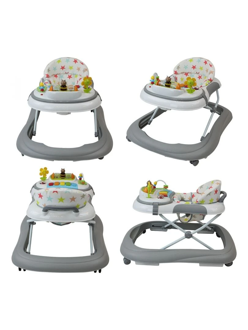 Trotteur bébé évolutif musical pliable réglable en hauteur   Monsieur Bébé   Gris